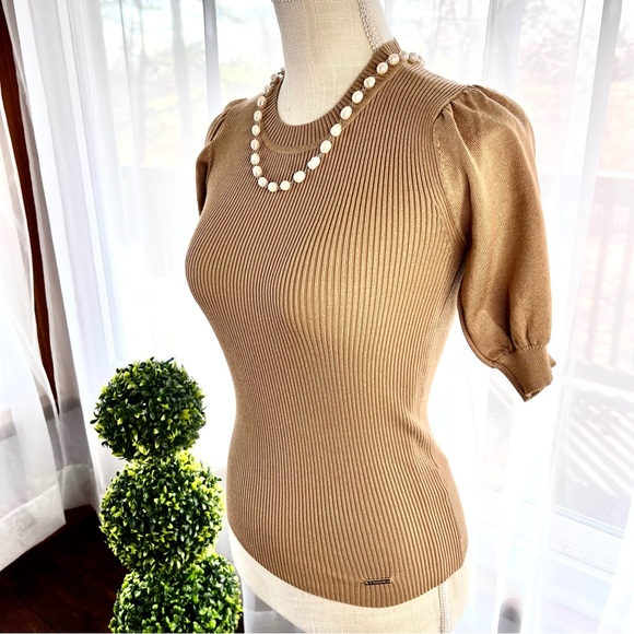 T Tahari Puff Short Sleeve Top Tan Size XS - Picture 5 of 14